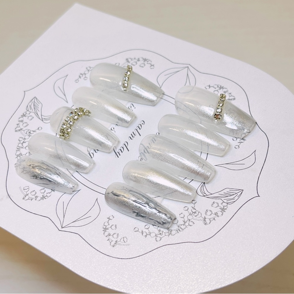 Silver nail handmade gel nail, Aurora nails, acrylic press on nail, fake nail